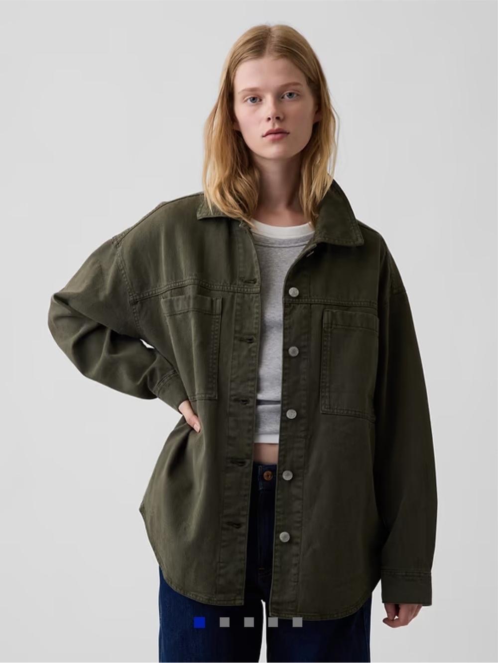 Crossroads Olive Green Oversized Button-Front Jacket Size Medium